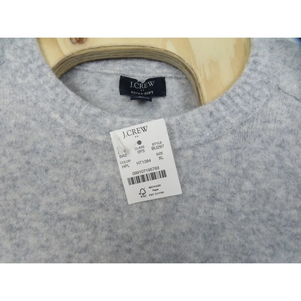 J.Crew Extra Soft Sweater Mens XL Gray Crew Neck Knit Pullover Acrylic Wool